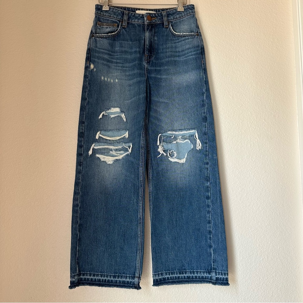 Anthropologie Seventy + Mochi Elodie Jean Patched 26 Boho Crop Wide Leg